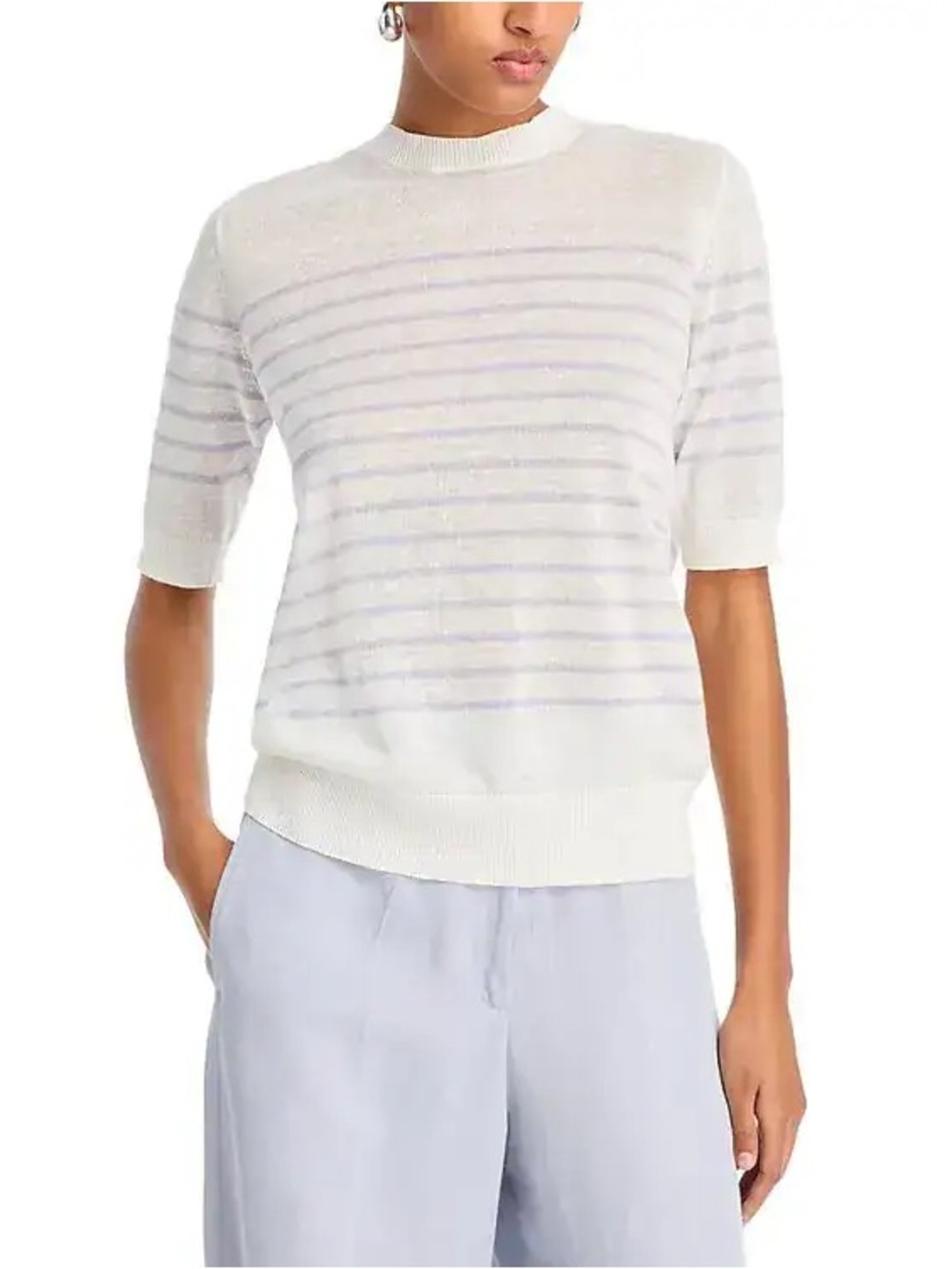 NWT Fabiana Filippi Striped Short Sleeve Sweater Top Linen Cotton Sz S